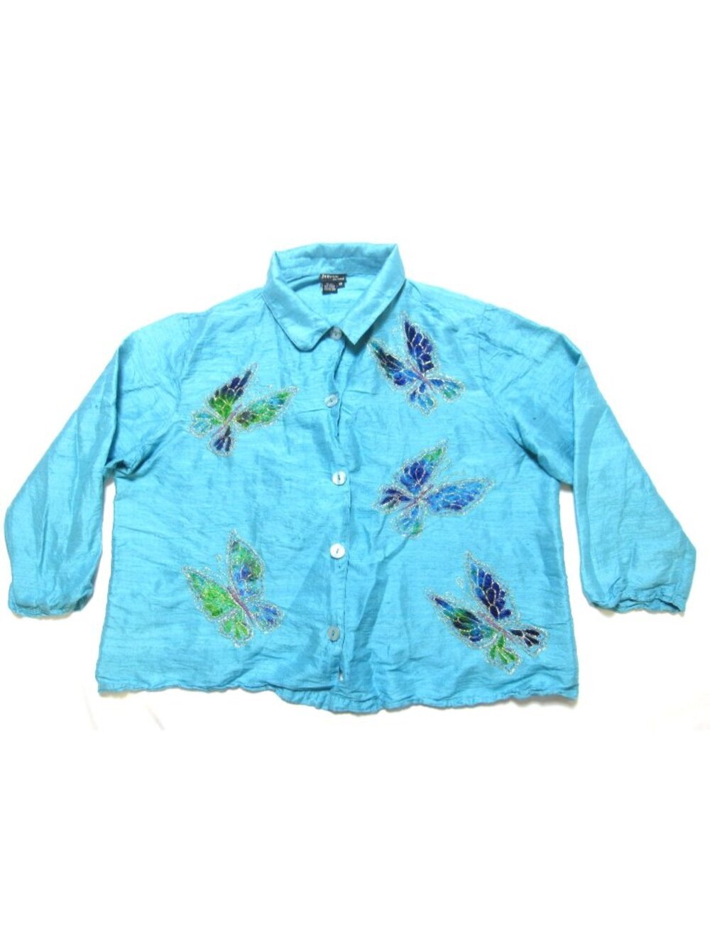 Vtg Y2K Jeevan 100% Silk Butterfly‎ Beaded Embroidered Top Sz 2X Fairycore Boho